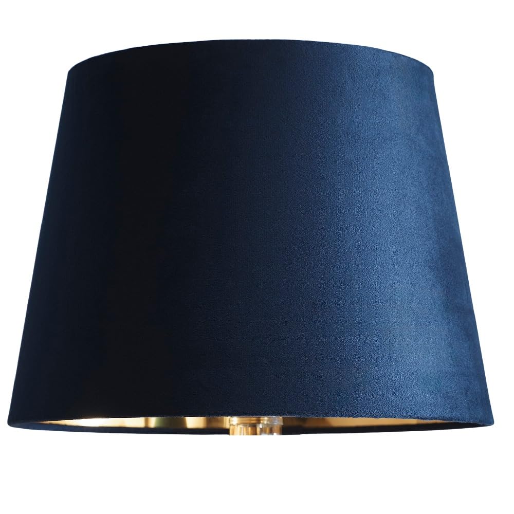 Britalia Navy Blue Velvet Drum Lampshade, 36Cm, Gold Inner, Modern Easy Fit