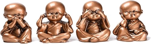 BRABUD TQGJBS233 - Juego de 4 figuras de monjes de resina Hear No Evil See No Evil Speak No Evil TQGJBS233