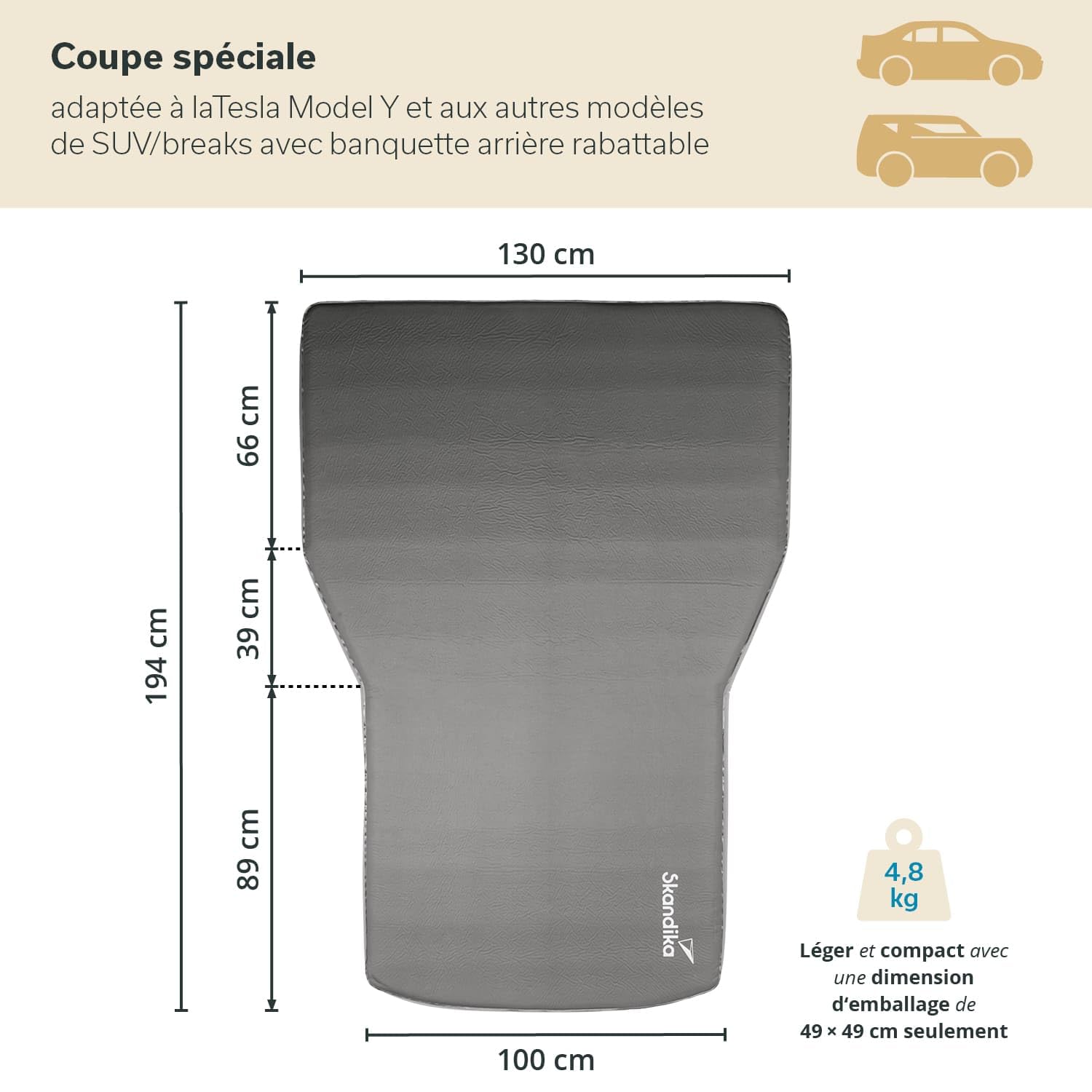 Skandika Premium Easy Isomatte Car 3D | Matelas Voiture 10 cm d'épaisseur, autogonflant, léger, Pliable, Mousse, Coffre de Voiture, Matelas pour invités Gonflable | Camping, Plein air, Voyages