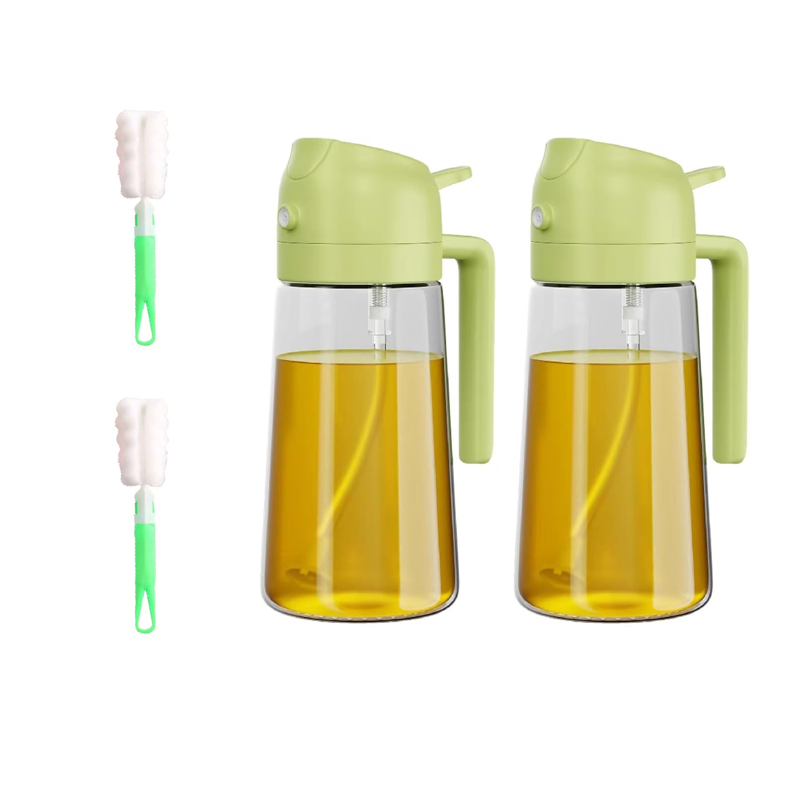 GXABK 16oz/470ml Olive Oil Dispenser for Kitchen Gadgets - 2 in 1 Olive Oil Dispenser and Olive Oil Spray - Olive Oil Sprayer for Cooking, Kitchen, Salad, Barbecue, 2 Pack and includ 2 Brush(Green)