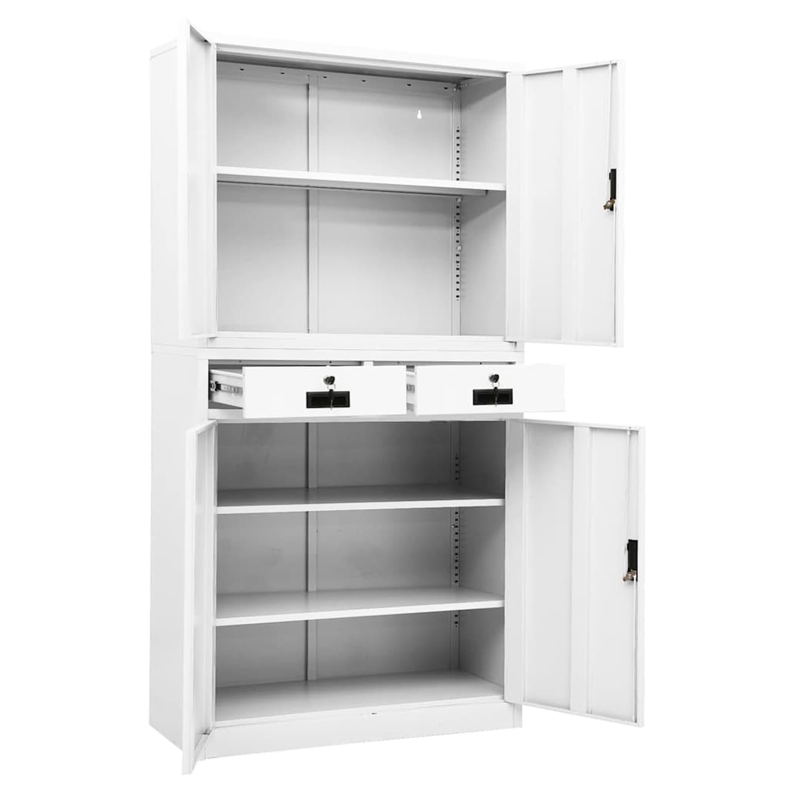 Aktenschrank 90 cm breit, 180 cm hoch, weiß, Stahl, mit Schlössern und kugelgelagerter Führung, für Büroorganisation