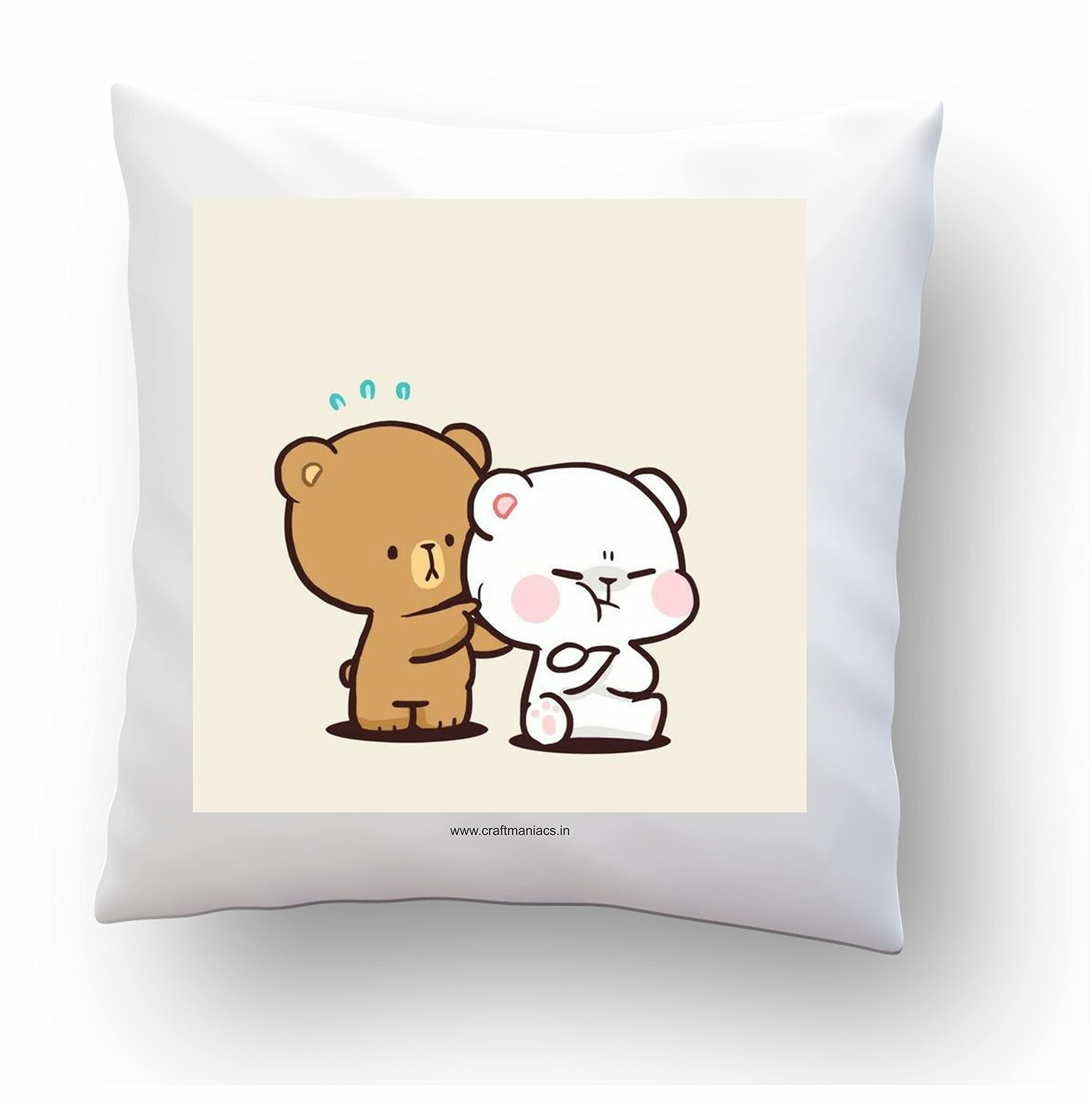 CRAFT MANIACS Cute Bear POKING Angry Girlfriend 16 * 16 INCHES Pillow with Filler | Best Gifting Merch for Lovers and BFFs