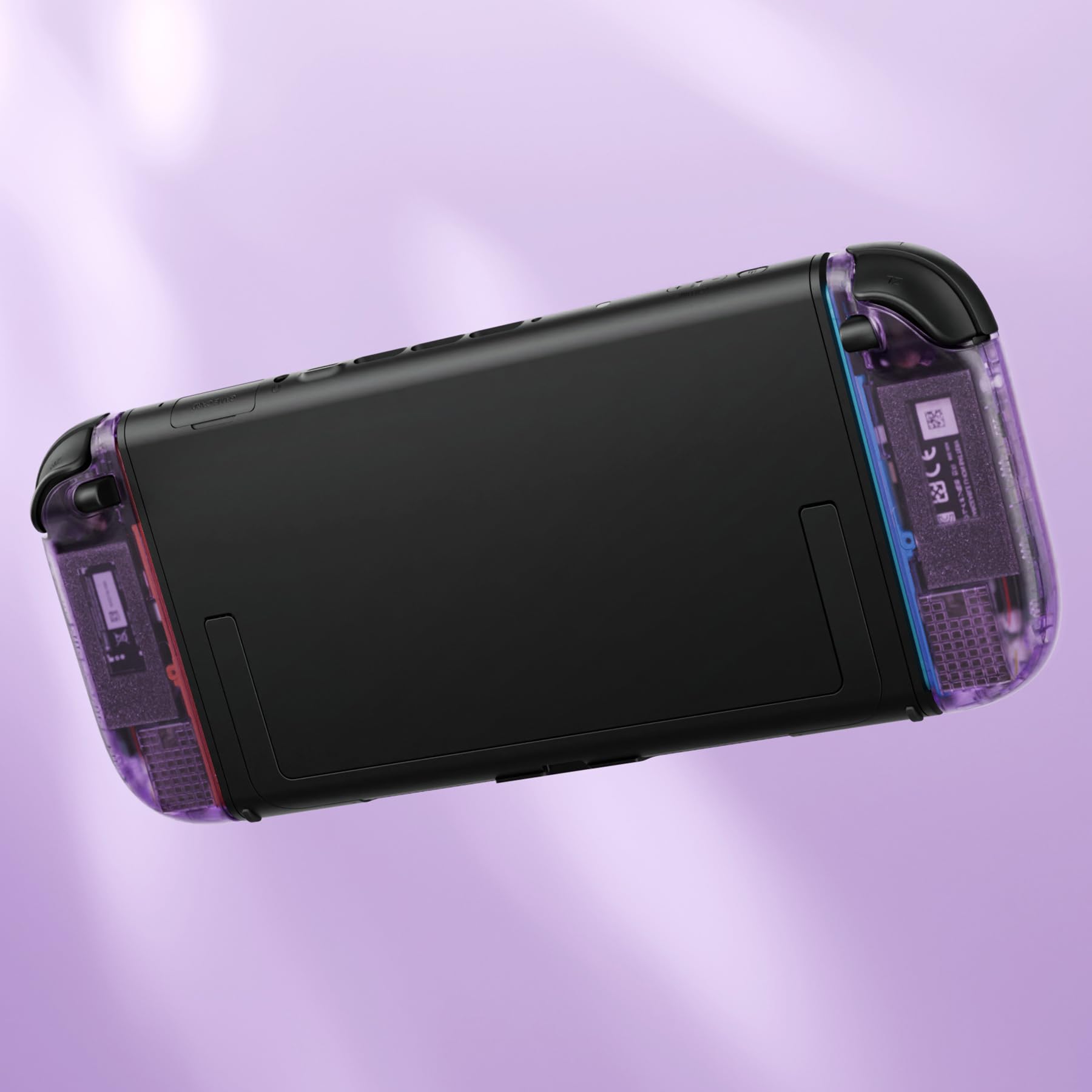 eXtremeRate Ersatz D-Pad Ver. Gehäuse Set für Switch 2 Joycon, Essence Version Custom Grips Shell/Deko Streifen/ABXY/Dpad Buttons Zubehör für Nintendo Switch 2 Joy Con-Transparent Lila