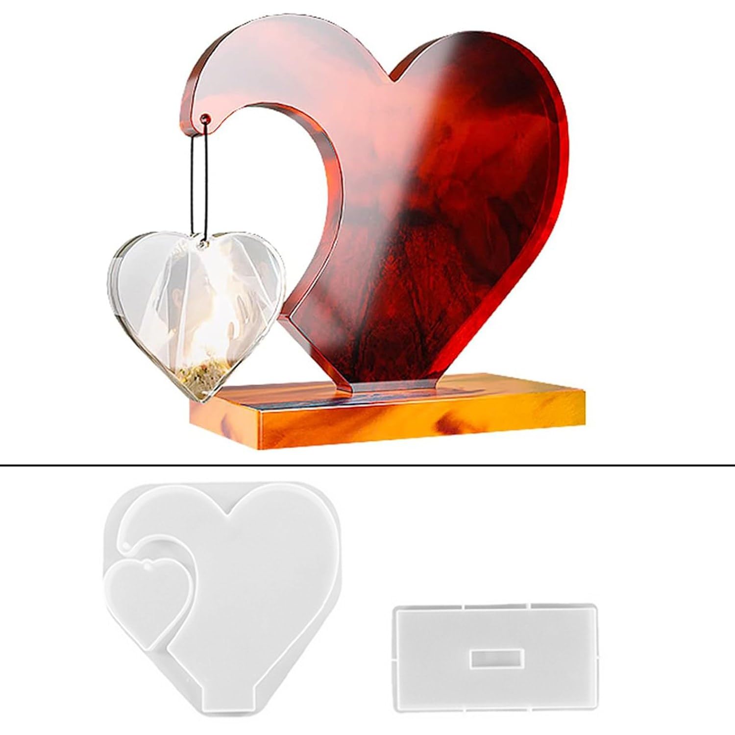 Heart Shaped Silicone Mould with Stand JSM112 | 2-Part Mould Set, Includes Base Mould, Large 20.2cm Size, DIY Resin Casting, Photo Frame Design-image-47