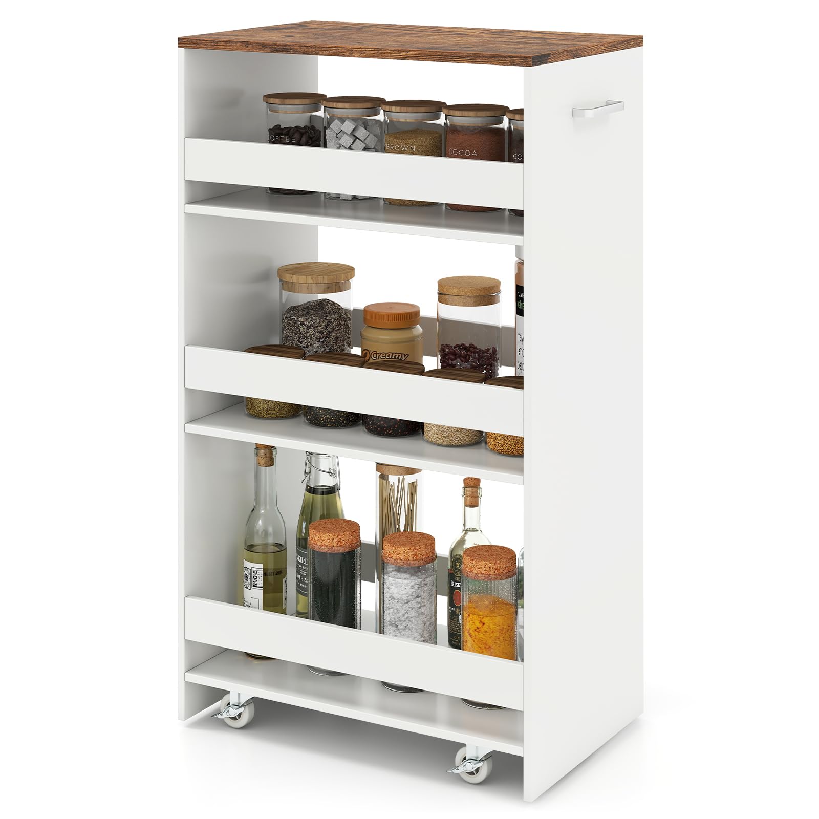 GIANTEX Carrello per Nicchia con Ruote, 4 Livelli, Carrello di Servizio Stretto Salvaspazio da Bagno, Scaffale da Cucina Sottile 47,5 x 13 x 80,5 cm, Industriale Bianco, Largo 30 cm