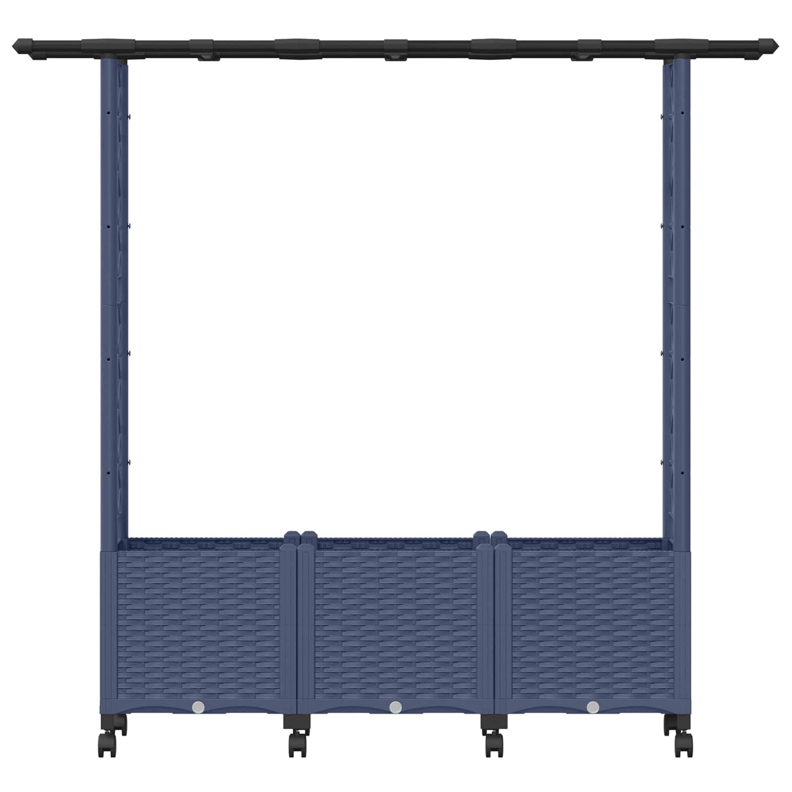 Bancal alto con enrejado y techo, gris, 162,5 x 40 x 142 cm, polipropileno | Jardinera móvil de polipropileno para terraza y balcón, con enrejado resistente a la intemperie y almacenamiento de agua.