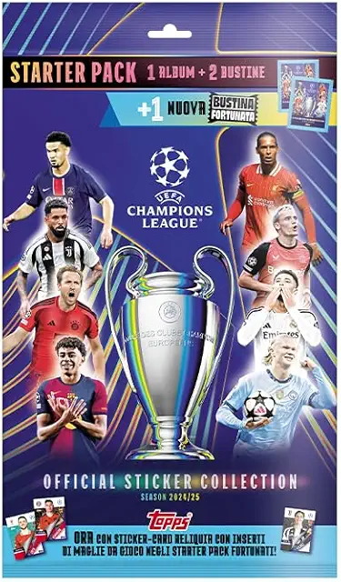 Topps UEFA Champions League 2024/25 Stickers Starter Pack - 80 Page Album & 18 Stickers