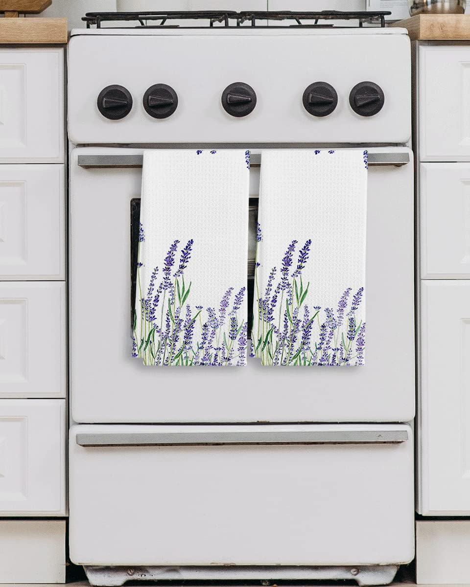 QIYUHOY Spring Summer Cottagecore Purple Lavender Wildflowers Kitchen Tea Towels, 16 X 24 Inches Set of 2 Cotton Dish Towels Dishcloths, Dish Cloth Flour Sack Hand Towel for Farmhouse Kitchen Decor - Image 3