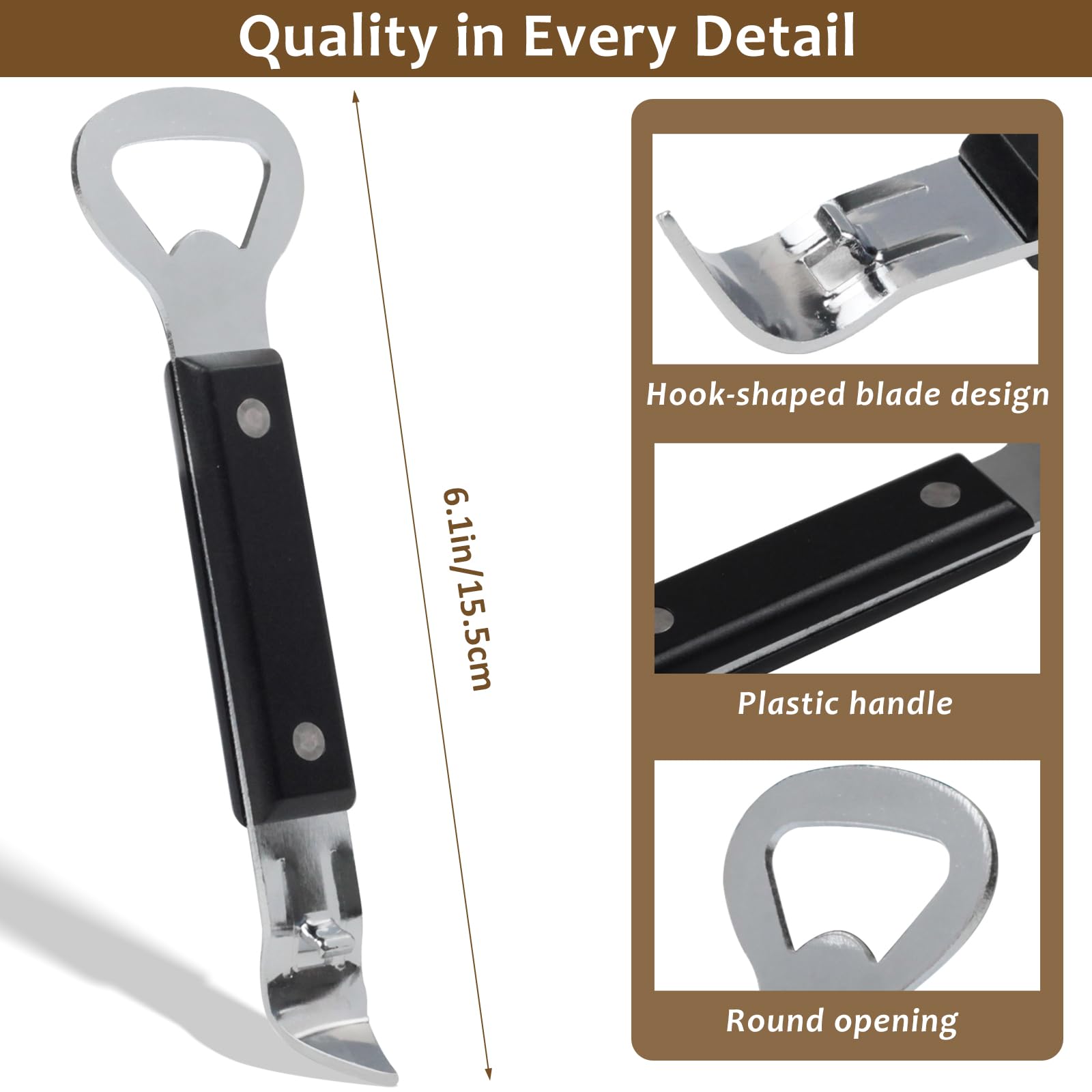 2 apriscatole per lattine, apribottiglie, doppio uso, manuale, in acciaio inox, con manico in plastica, resistente, compatto, lavabile in lavastoviglie, ideale per campeggio, cucina e viaggi