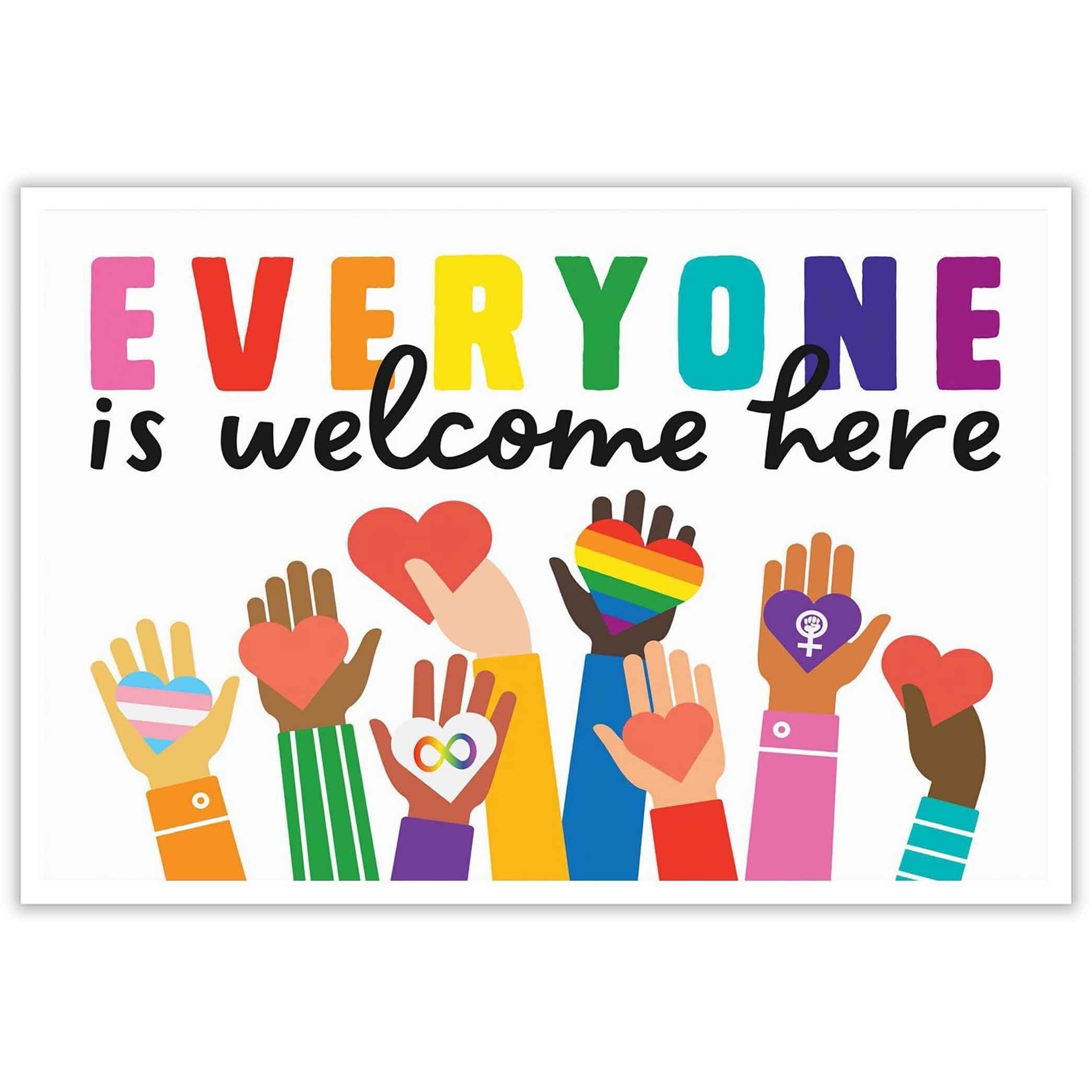 LLBOGRGGN Inspirational Poster Everyone Is Welcome Here - Diversity Inclusion Equality Wall Decor for Office(Framed,08x12inch(20x30cm))
