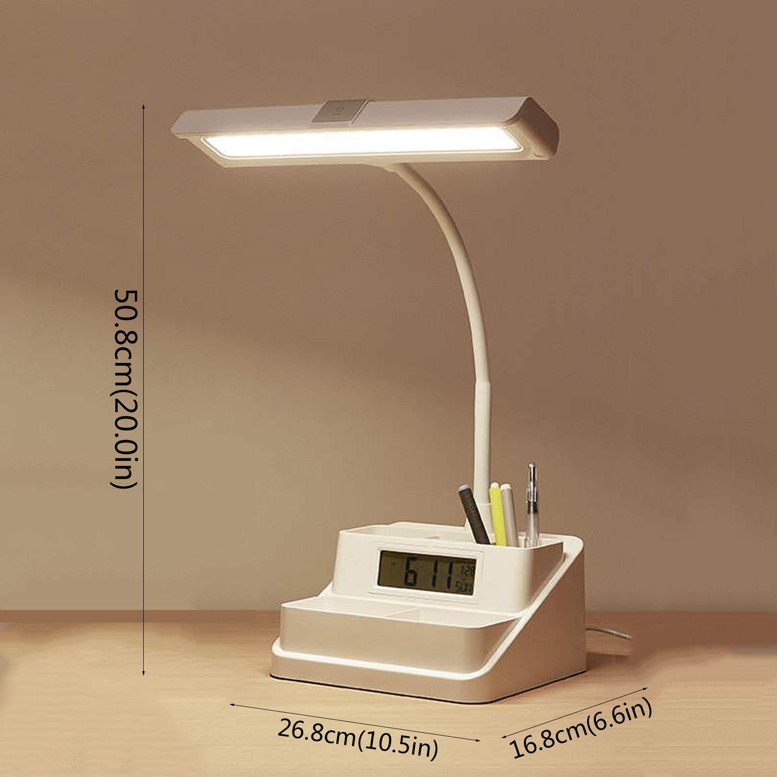 Lampada da Tavolo Lampada da Lettura Multifunzionale Lampada da scrivania a LED dimmerabile Continua con portapenne e Display Sveglia, Lampada da scrivania Plug-in Touch Control lampade da Comodi