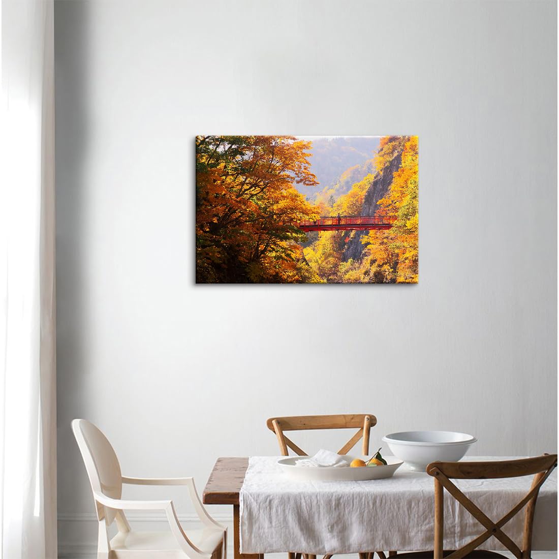 Amazon.co.jp: アートパネル 絵写真 紅葉渓谷赤い橋 パネル付き 絵画