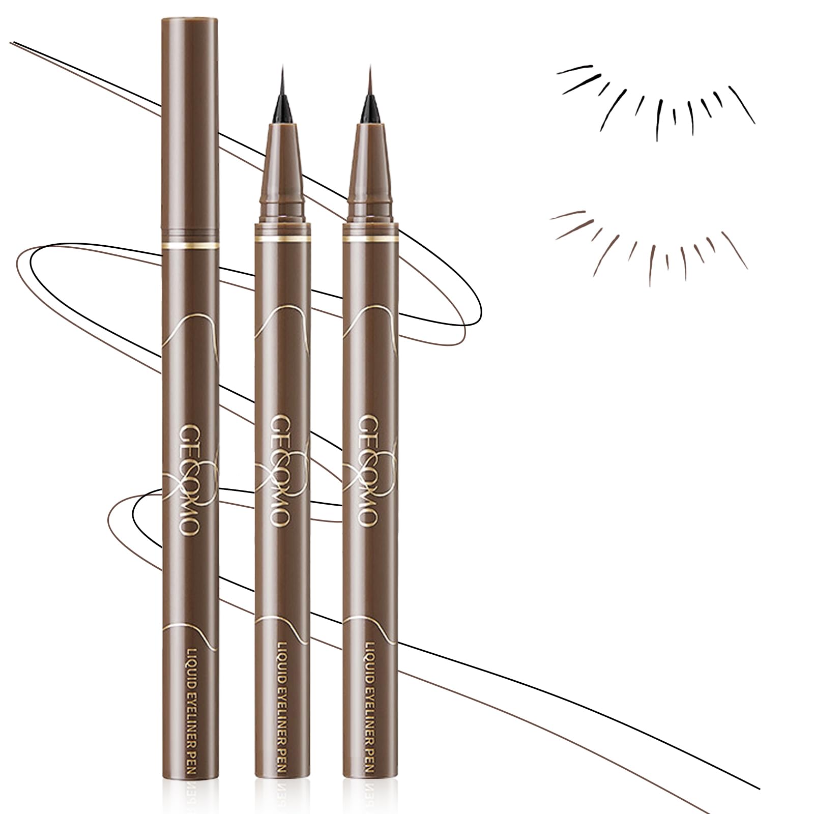 Noerrors 2 Colors Single Tip Lower Eyelash Pen Extra Fine Liquid Eyeliner Under Bottom Lash Eye Liner Pencil 0.01mm Slender Tip Waterproof Longlasting Eye Makeup Pen Set(Black+Brown) Black and Brown