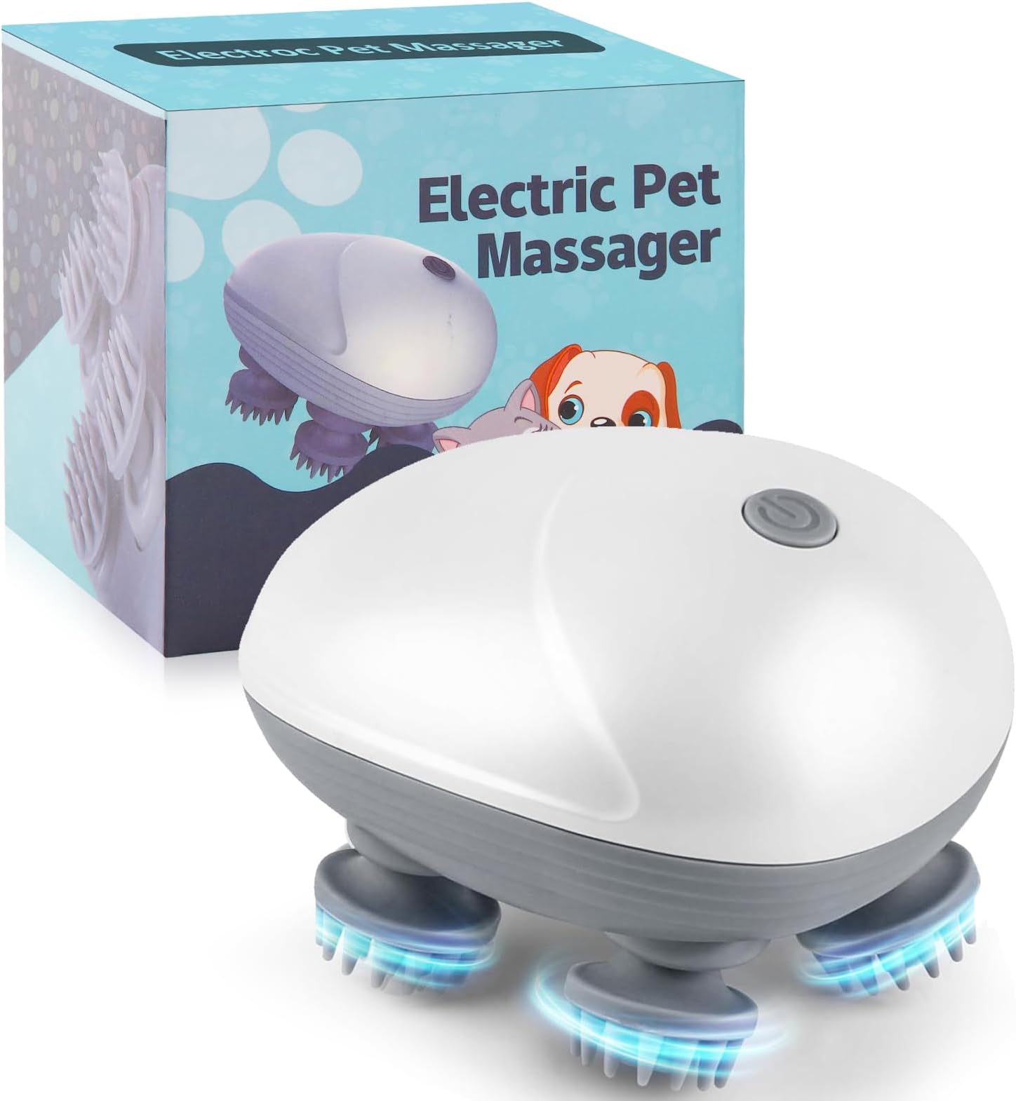 AWH Electric Pet Massager for Dogs and Cats, Cordless Handheld Tool with 4 Massage Heads and 96 Massage Nodes, Back Scratcher for Relieving Tension, Tight Muscles, and Stiffness