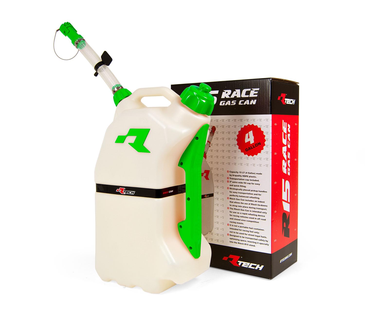 RACETECH TANICA Carburante RTECH 15LT con Tubo Flessibile E Tappo Trasparente-Verde