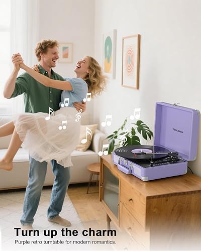 Miniatura 7 de Tocadiscos de vinilo Bluetooth con altavoces integrados, transmisión por correa de 3 velocidades, reproducción y grabación USB, regalo retro para