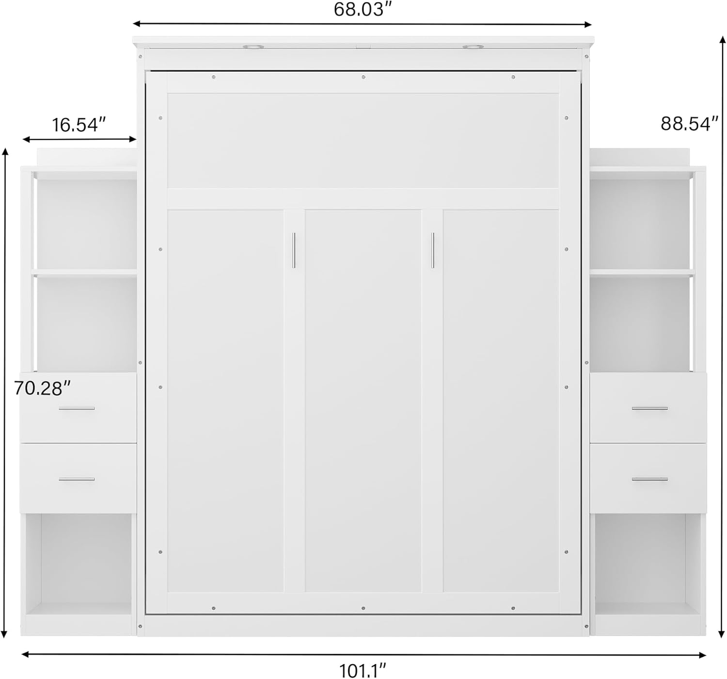 Queen Size Murphy Bed with 4 Drawers and Foldable & Led & Shelf,Foldable PlatformBed Vertical Wall Bedframe for Small Space/Bedroom/Guest Room,White
