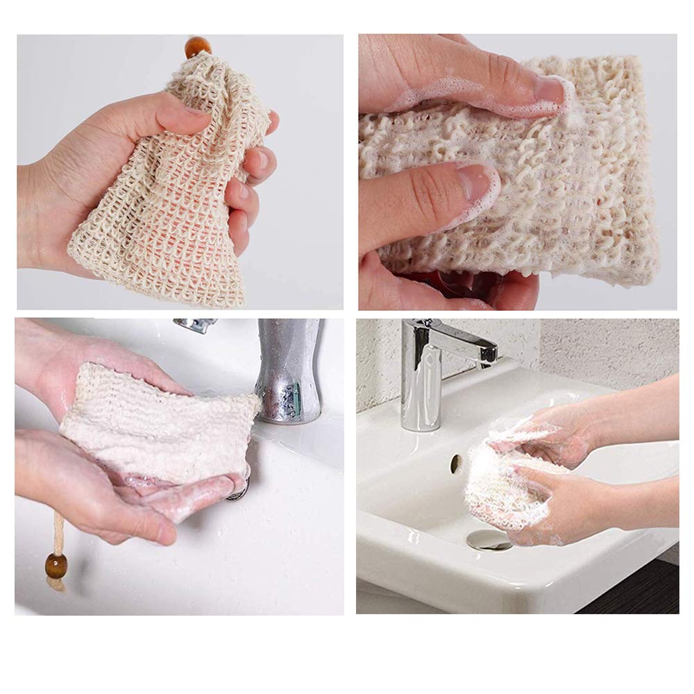 Phogary 5 szt. ekologicznych woreczków na mydło, sizal, naturalne, spienianie i suszenie mydła, peeling, masaż, do spieniania i suszenia mydła
