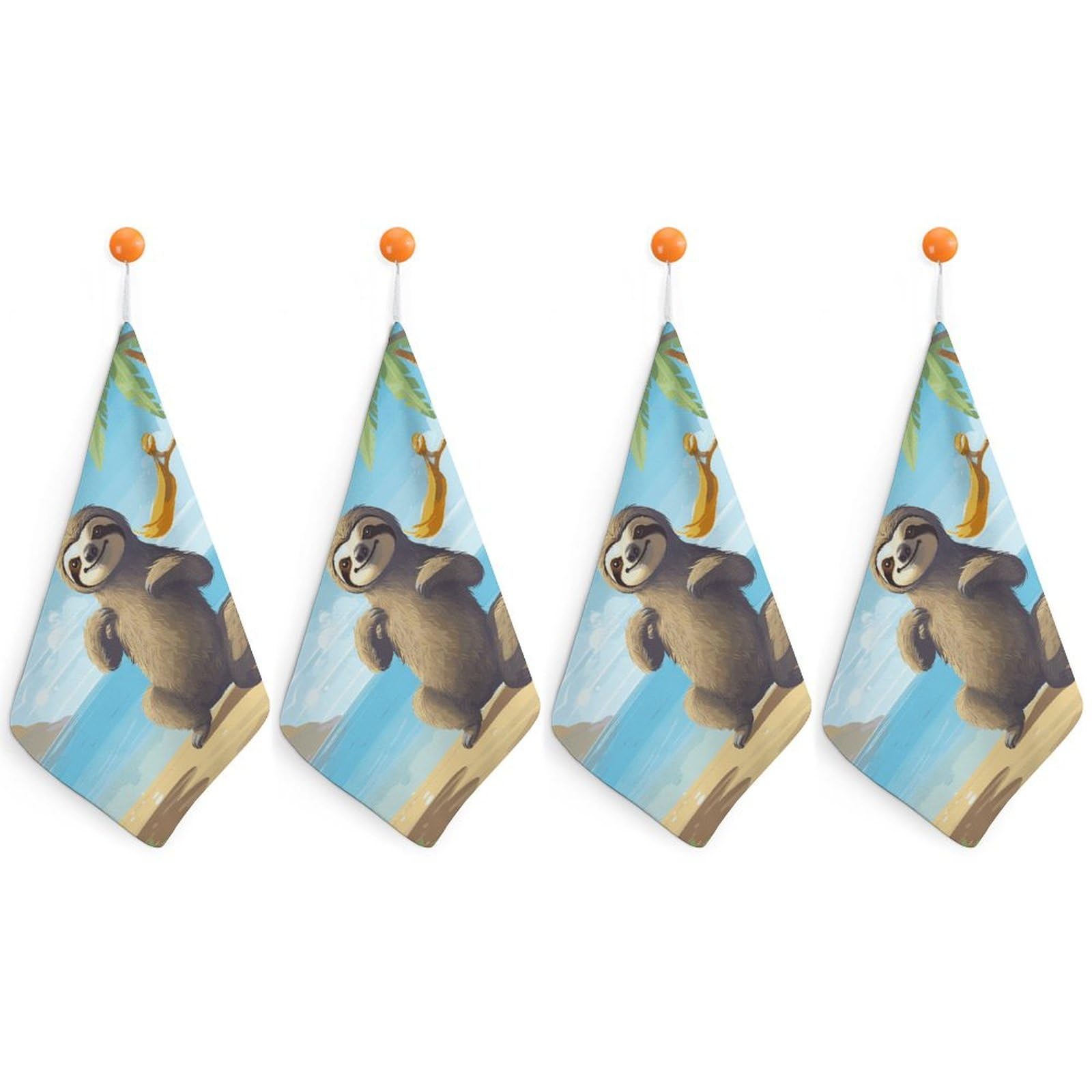 LDGSUPH Sloth on Beach Hand Towels Fashion Hand Face Towel with Hanging Strap Absorbent Soft Decorative Towel Fade Resistant Cozy Face Cloths for Kitchen Gym Bathroom Towels 4PCS