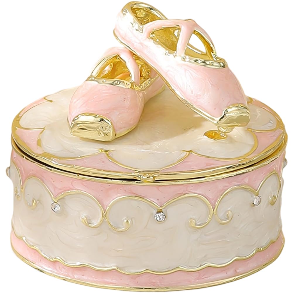 Baokuan Pink Ballet Shoes Trinket Boxes,Trinket Box Hinged Hinged Enameled Decorative Dance Jewelry Ornament Ring Holder Box Figurine For Gift