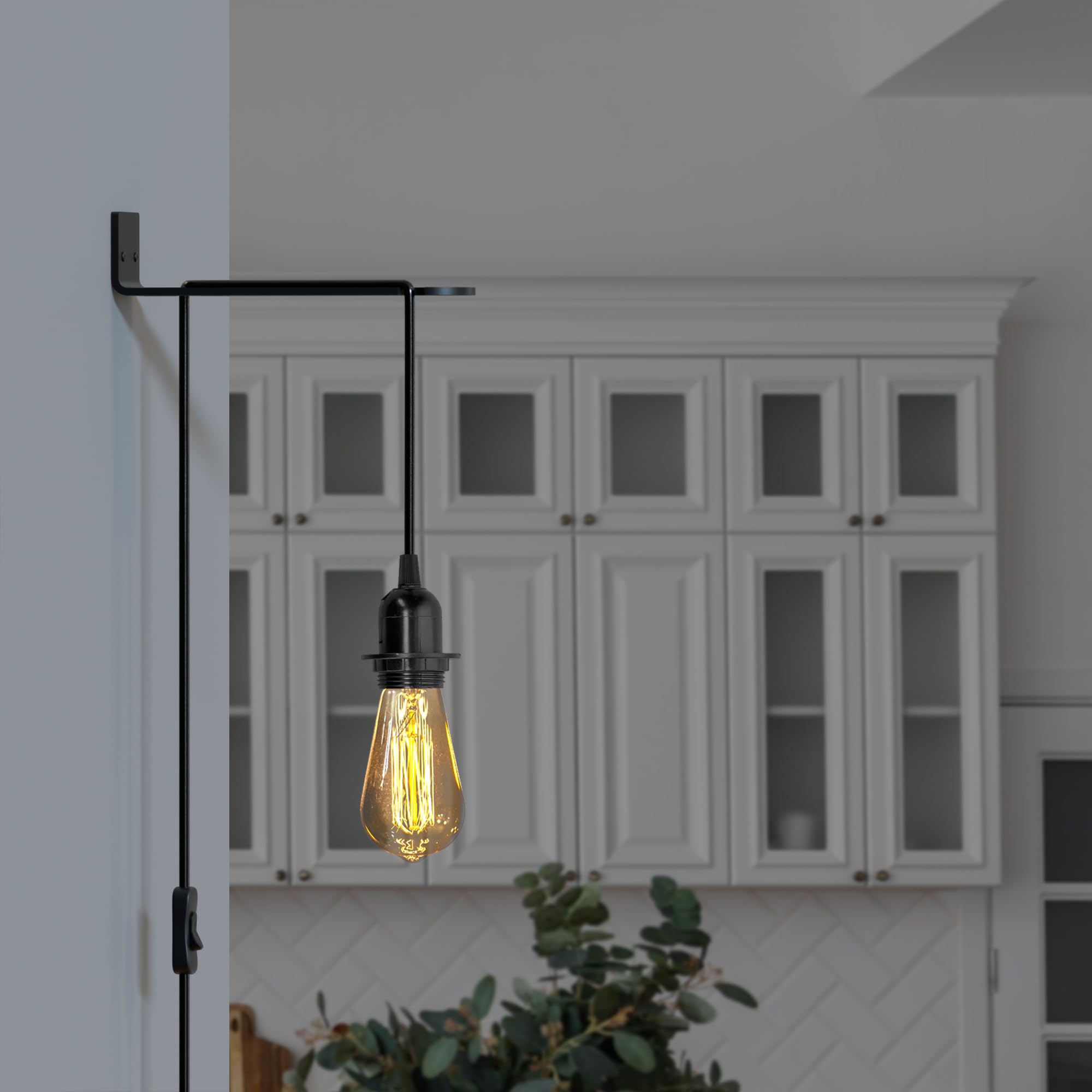LEDSone Modern 2m Plug in Cord Wall Lamp with Wall Mount Bracket E27 Holder Suspended Pendant Light Fitting Kit, PVC Cable Plug with On/Off Switch for Living Room Bedroom