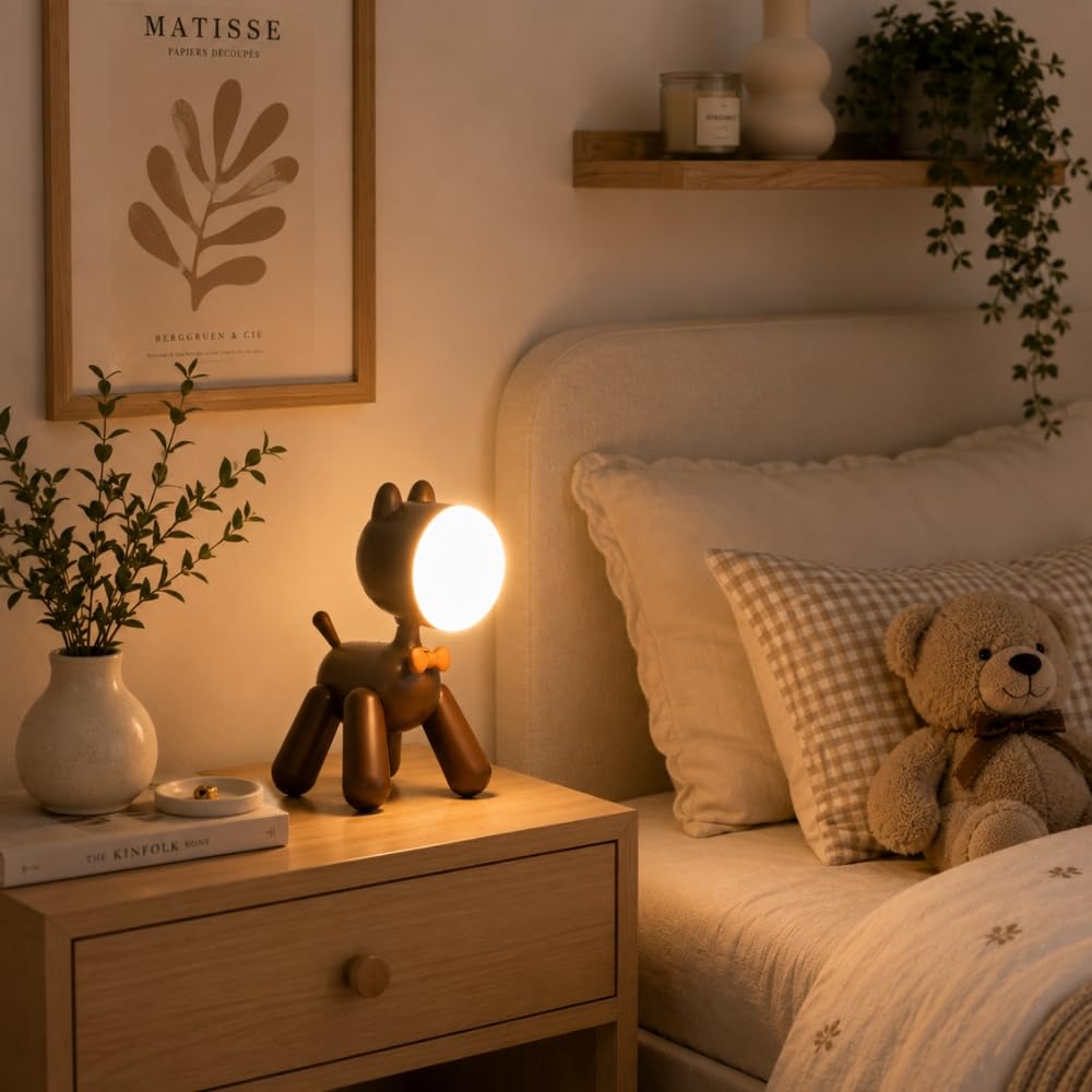 SHOP-STORY Veilleuse LED Chien Marron Rechargeable – Lampe de Chevet Enfant avec 2 Intensités d’Éclairage et Batterie Intégrée