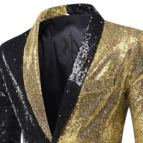 Men's Sequin Suit Jacket Color Block Cocktails Shiny Metallic Blazer Peak Lapel Sparkly Party Sports Coat2