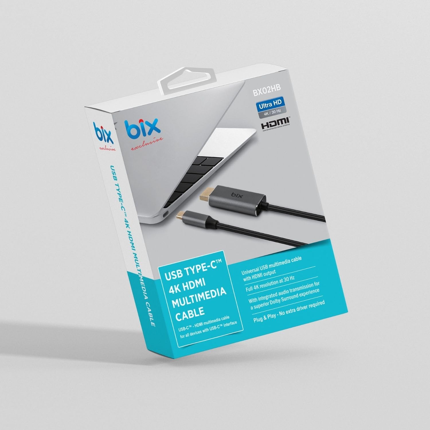Bix BX02HB USB-C to 4K@30Hz HDMI Kablo 1.8 metre Windows Mac Android Uyumlu HDCP Destekli Gri