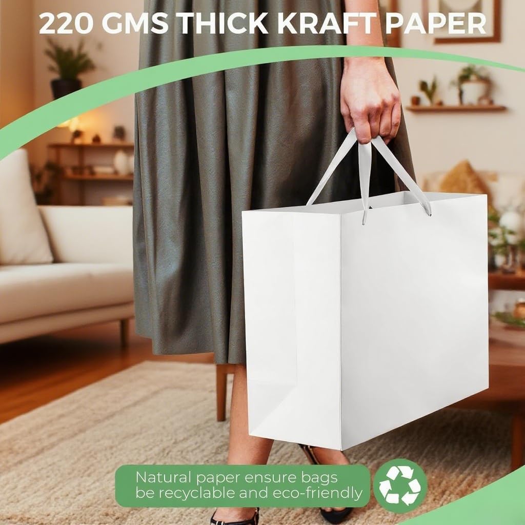 MAQMAQQ Extra Large White Gift Bags: 16x5x11 Inch 3pcs Black Paper Bags With Handles Bulk For Party Shopping Birthday Wedding Party Business - Image 4