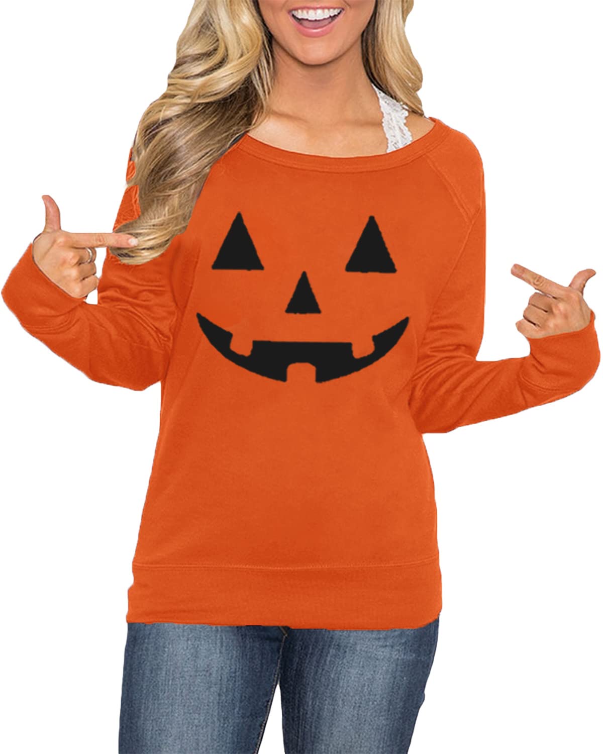 For G and PL Women's Halloween Long Sleeve Hocus Pocus Shirt Pumpkin Skeleton Sweatshirts