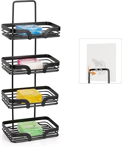 Trycooling Jabonera de acero inoxidable, soporte para barra de jabón para ducha, 4 niveles, funda de jabón de viaje, soporte de esponja para pared