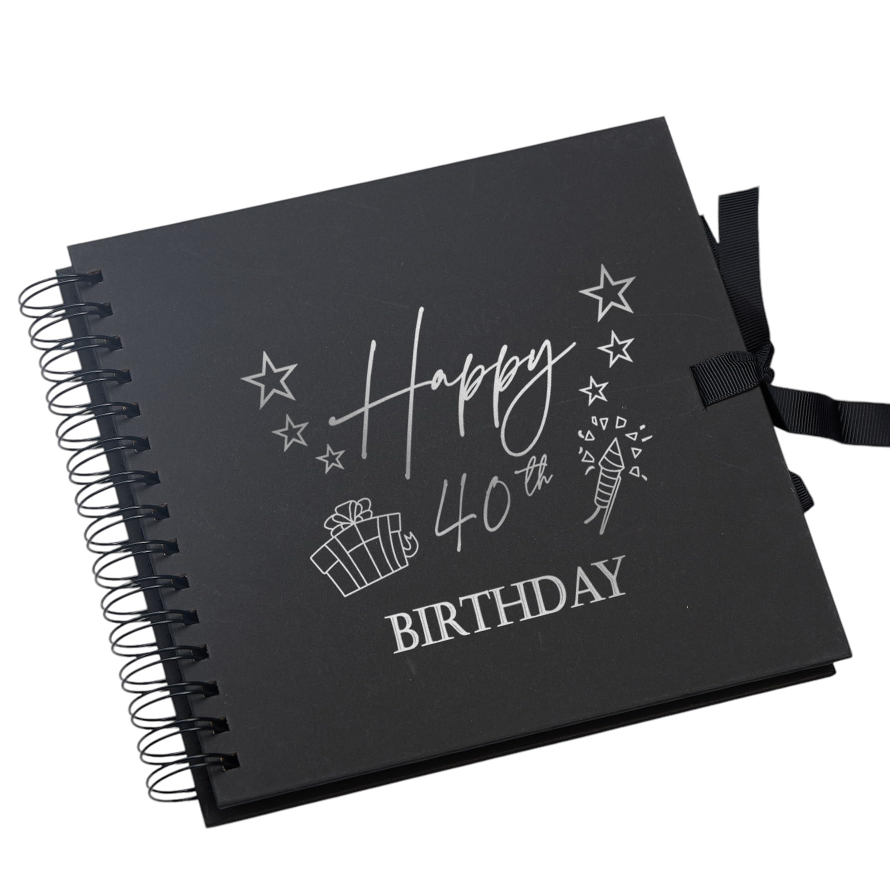 Ukgiftstoreonline White 40Th Birthday Present Black Scrapbook, Guest Book, Photo Album Silver Script