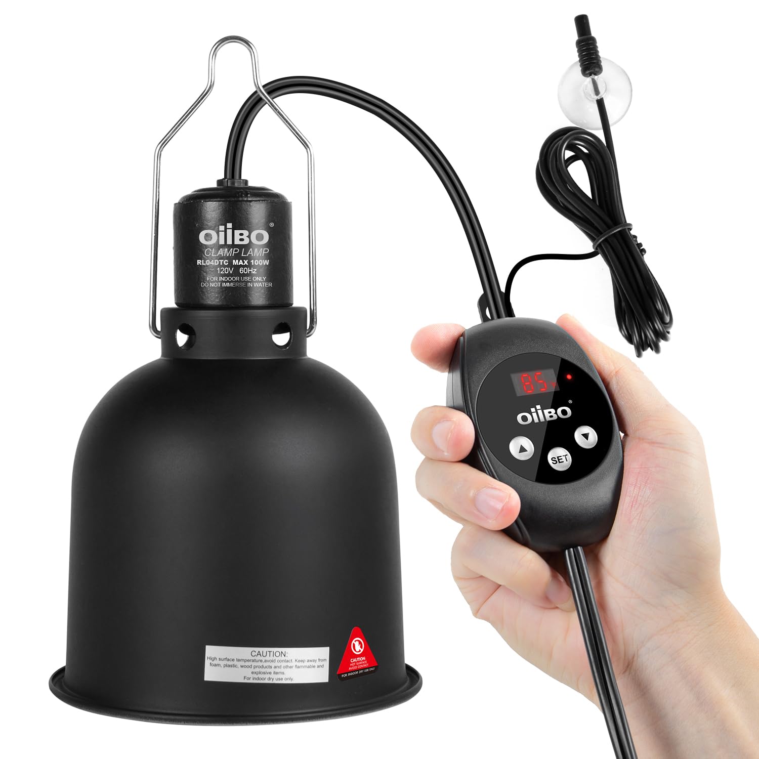 Oiibo Reptile Light Fixture with Dimming Thermostat, 5.5 Inch Deep Dome Lamp Fixture, PID Temperature Controller for Reptile Heat Lamp Bulb, Max 100W