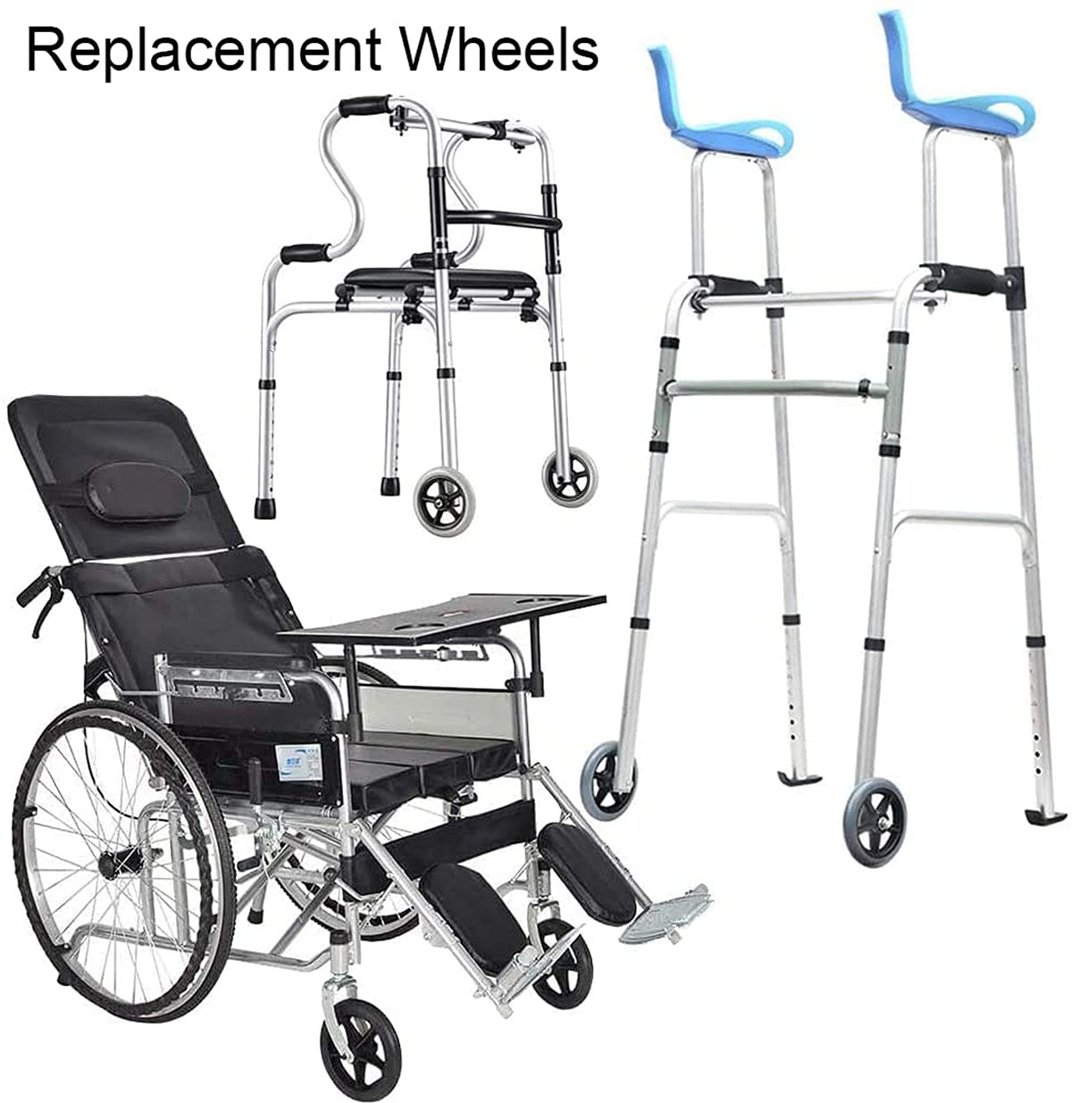 2 Ruedas para Sillas De Ruedas, Reemplazo De Ruedas De Silla De Ruedas Pequeño De 200 mm/8 Pulgadas,Ruedas Delanteras Universales,Piezas de Repuesto para sillas de Ruedas, Scooters,Negro