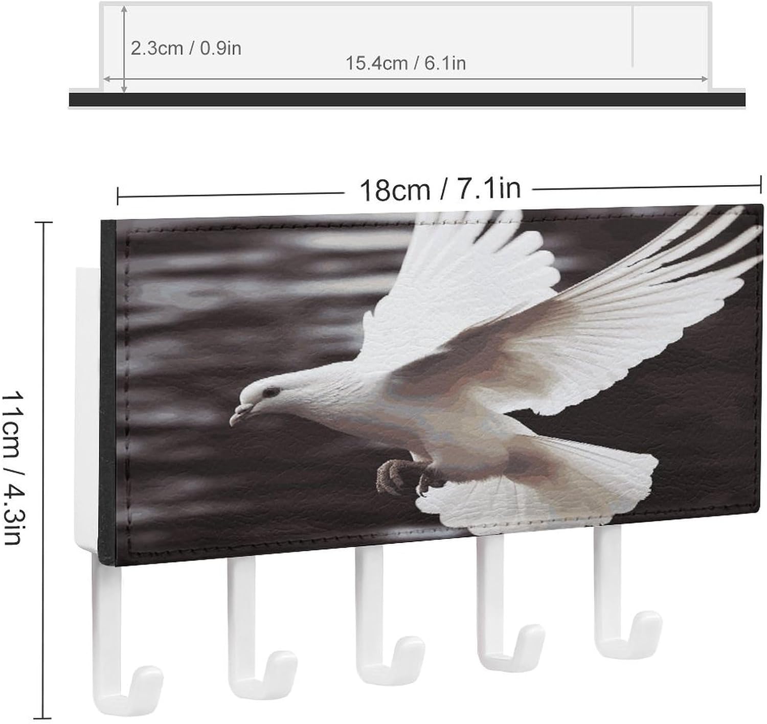 PU Leather Key Holder Wall Mount Key Organizer, Decorative Adhesive Key Rack with 5 Key Hooks, Fashion Flying Dove Key Hanger Decor for Entryway Door Bathroom Kitchen Hallway