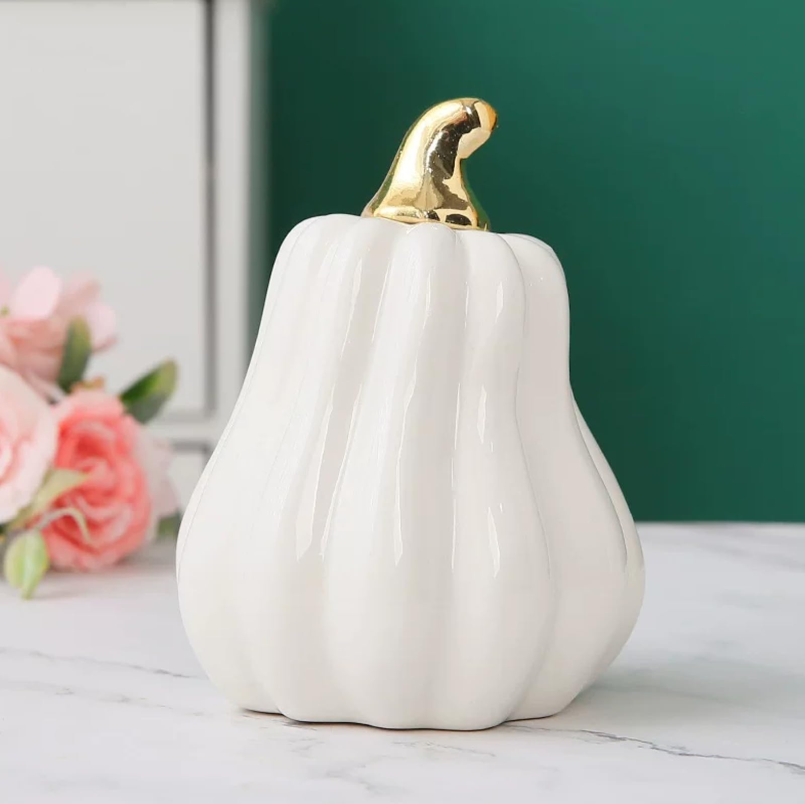 DECRZPB Ceramic Ornament White pumpkin Handcrafted Sculpture Arts Home Decor Office Wedding Gift