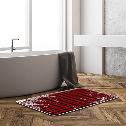 Miniatura 7 de Sunhe Tapete de baño de Navidad para invierno, bola de Navidad, ciervo, alce, gris, pino, rama, baya, estrella, vacaciones de invierno, ensueño,