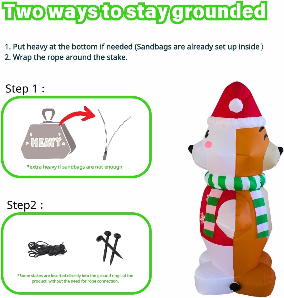 PTS 5FT Inflatable Double-Faced Bear Outdoor Decoration, Christmas Blow Up Yard Decorations, Built-in LED Lights Inflatables Xmas Holiday Funny Decor for Indoor Lawn Garden - Image 4