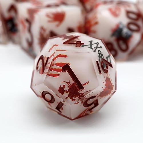 Miniatura 6 de DND - Juego de 7 dados hechos a mano de resina de borde afilado con estuche de regalo para juegos de mesa DND de Calabozos y Dragones (flor de lum)