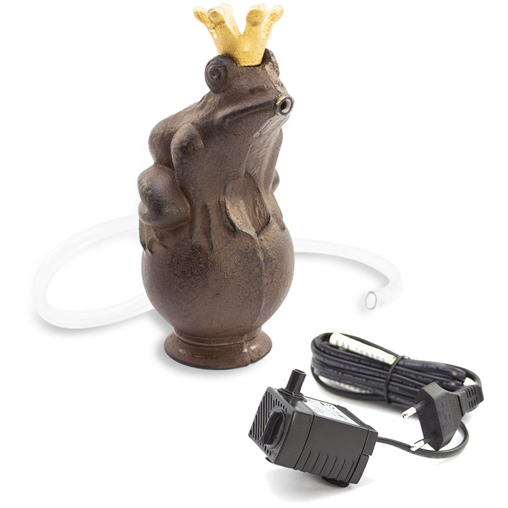 com-four® Figura de Fuente de Hierro Fundido Frog Prince con diseño de Rana con Corona de Oro con Bomba de 2.5