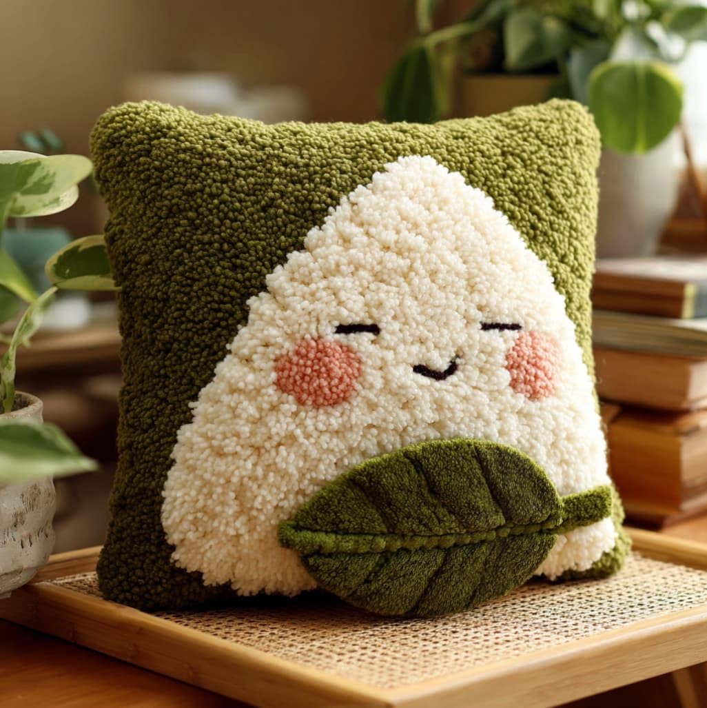 AxiangziK 43x43cm DIY Latch Hook Cushion Kit,Dragon Boat Festival Zongzi