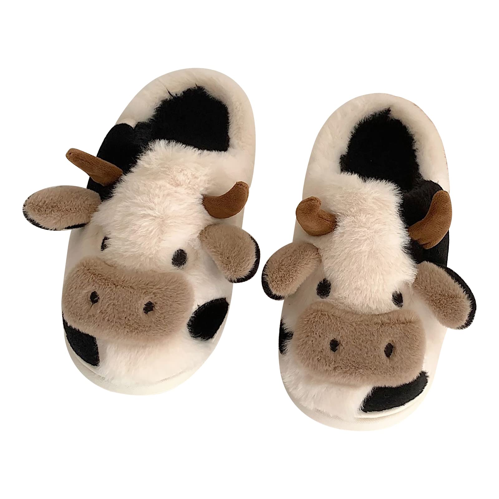 TINAYAUEWinter Warm Short Plush Animal Slippers for Women Girls - Furry Carpet Indoor Cotton Shoes - Cute Fluffy Non-Slip Floor House Slippers for Students Dorm Home