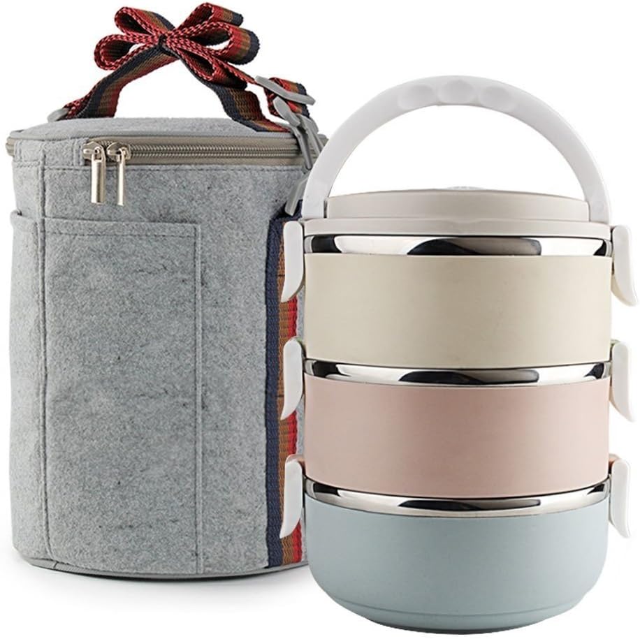 LunchBox, 3 Stackable Stainless Steel Lunch Box, Carry Handl Food ...