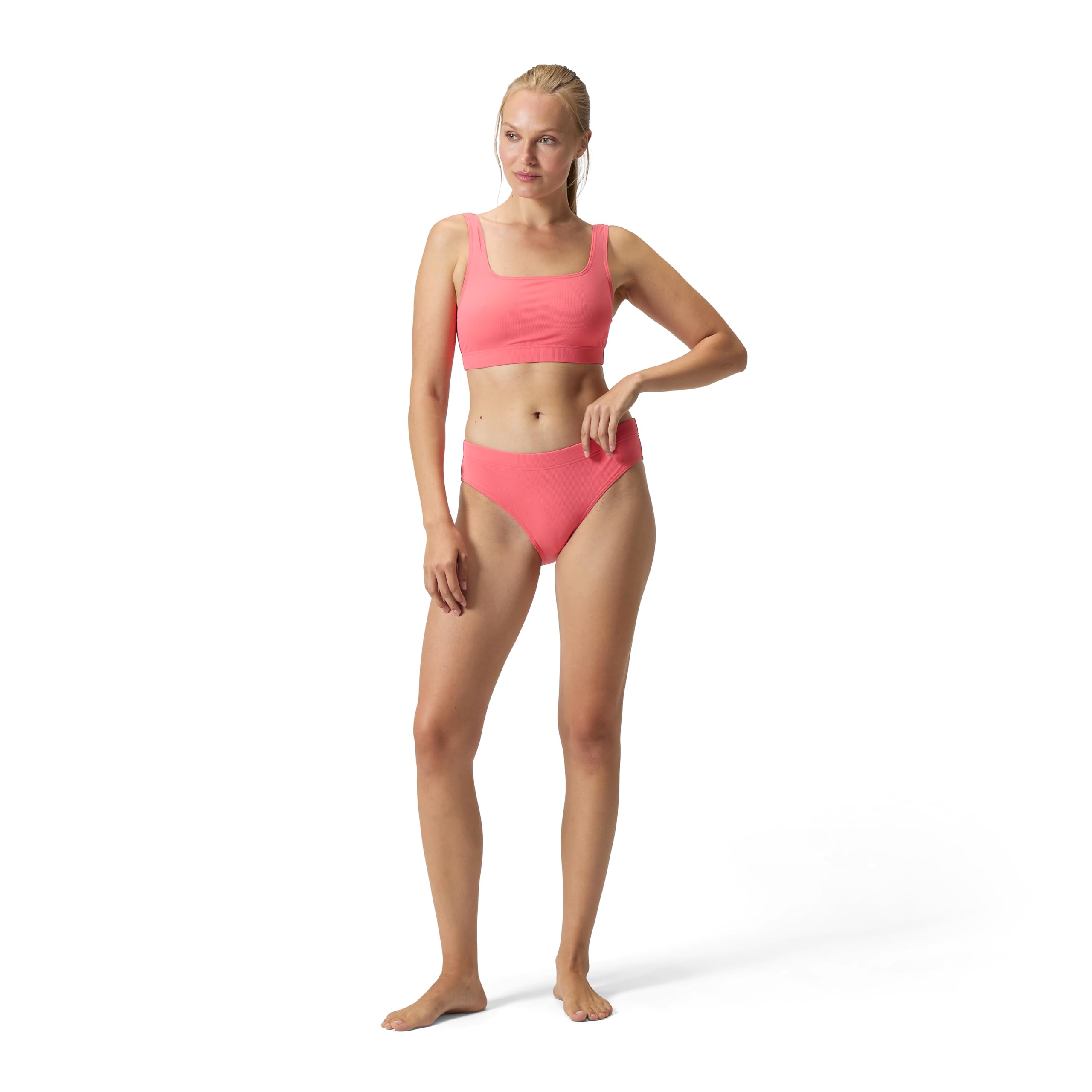 Speedo Costume da bagno da donna strutturato con profondo scollo a U, 2 pezzi, color sabbia corallo