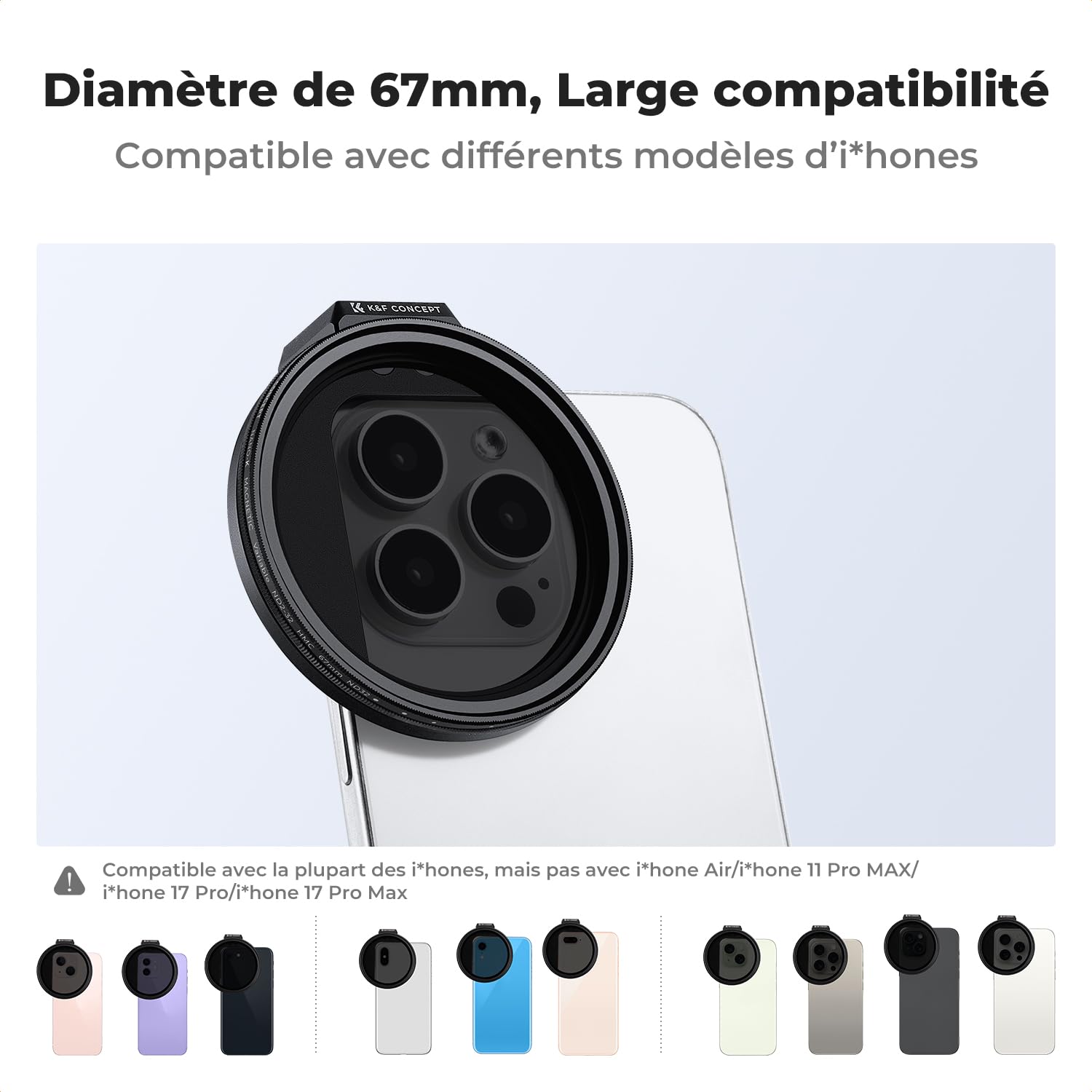 K&F CONCEPT Filtre ND Variable Magnétique 67mm ND2-32 Téléphone iPhone