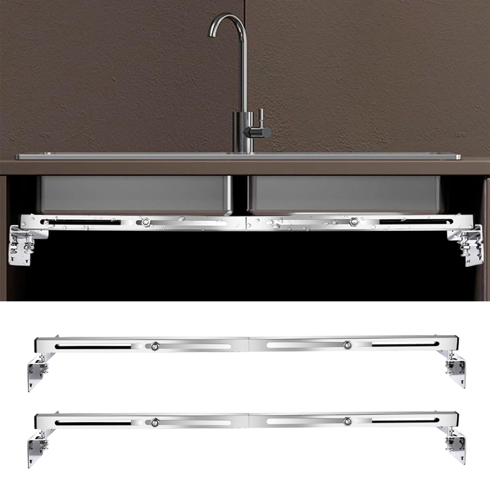2 soportes de soporte para fregadero de montaje inferior, kit de instalación ajustable de acero inoxidable de 71 a 100 cm para fregadero de cocina empotrado, kit de instalación para fregadero de