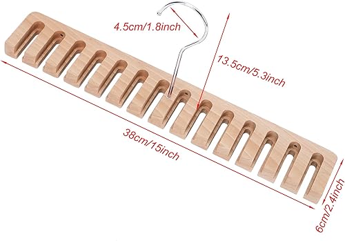 Miniatura 2 de Cinturón de madera maciza y estante para corbatas, 14 ranuras, color beige