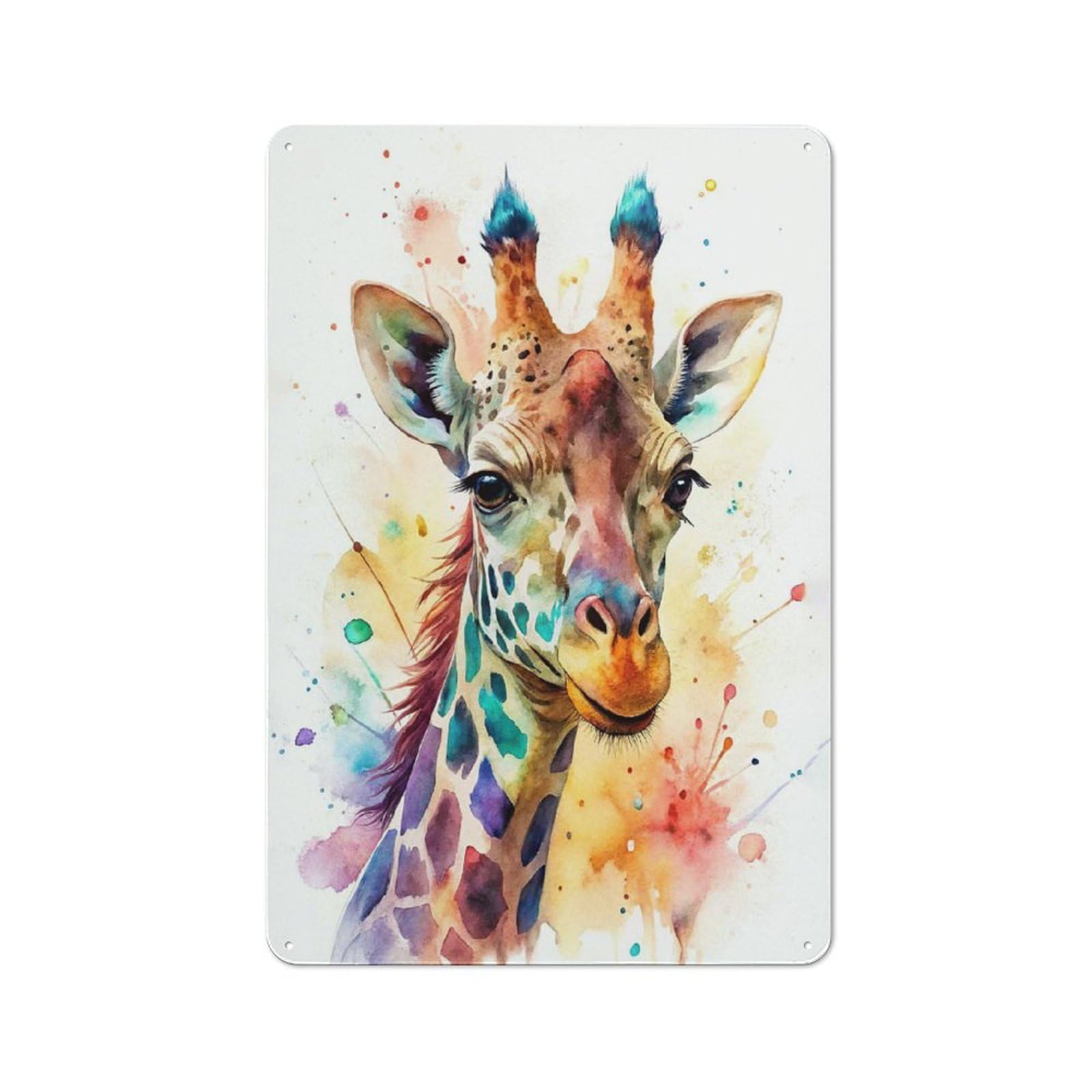 Junmoney Style-9 Vintage Tin Sign 30X20cm With Watercolor Giraffe Portrait For Bar Or Restaurant, Suited To Bar Decor Enthusiasts