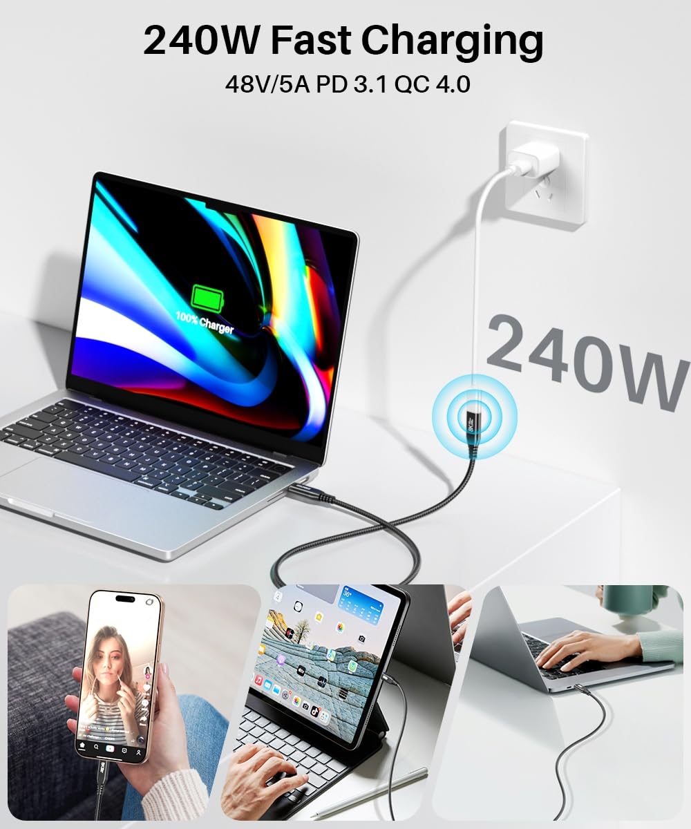 USB-C-Verlängerungskabel, 8 K @ 60 Hz/4 K @ 144 Hz, Video-USBC-Stecker auf Buchse, Verlängerungskabel, 40 Gbit/s/240 W, USB Typ C 3.2 Verlängerungskabel, schnelle Datenübertragung und Aufladen für