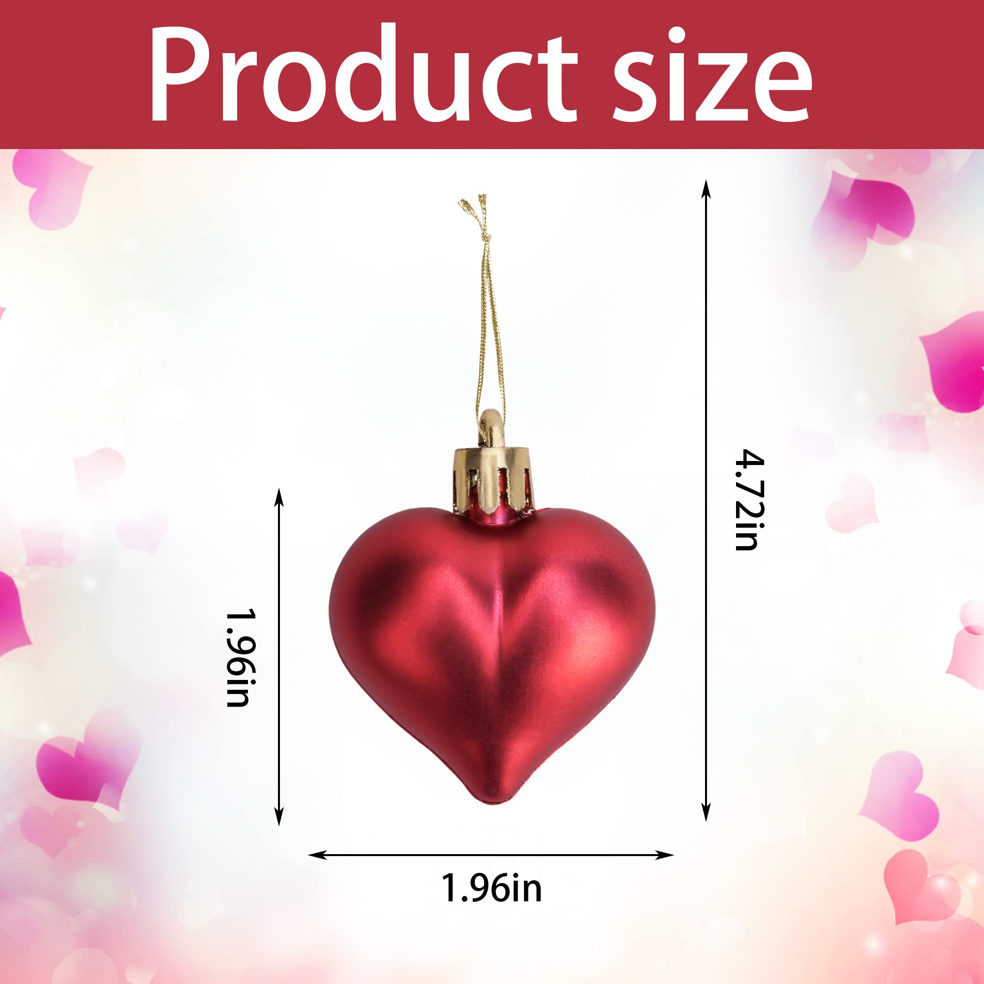 60pcs Valentine's Day Heart Ornaments - Valentine's Mother's Day Heart Baubles Shaped Hanging Ornaments Decoration for Valentine Tree Wedding Anniversary Party (Red)